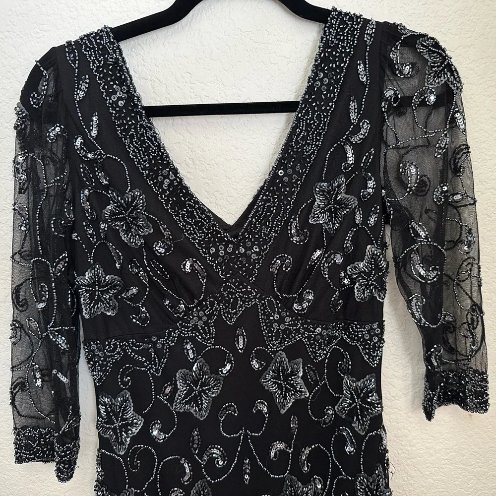 Vintage Pisarro Nights Charcoal Sequin Formal Dress with 3/4 Sleeves Size 4 - Picture 4 of 8